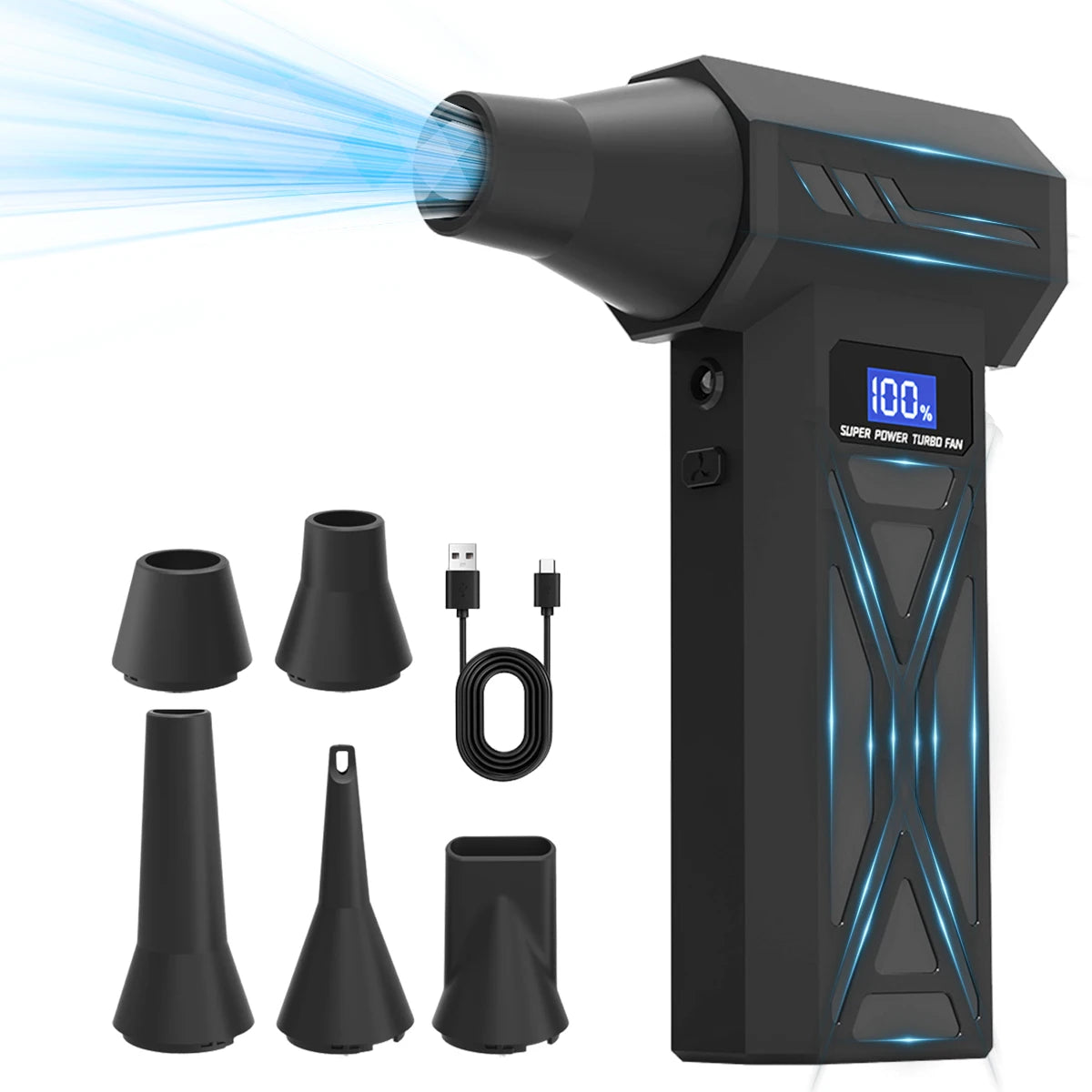 Soplador P70, boquillas y cable USB-C